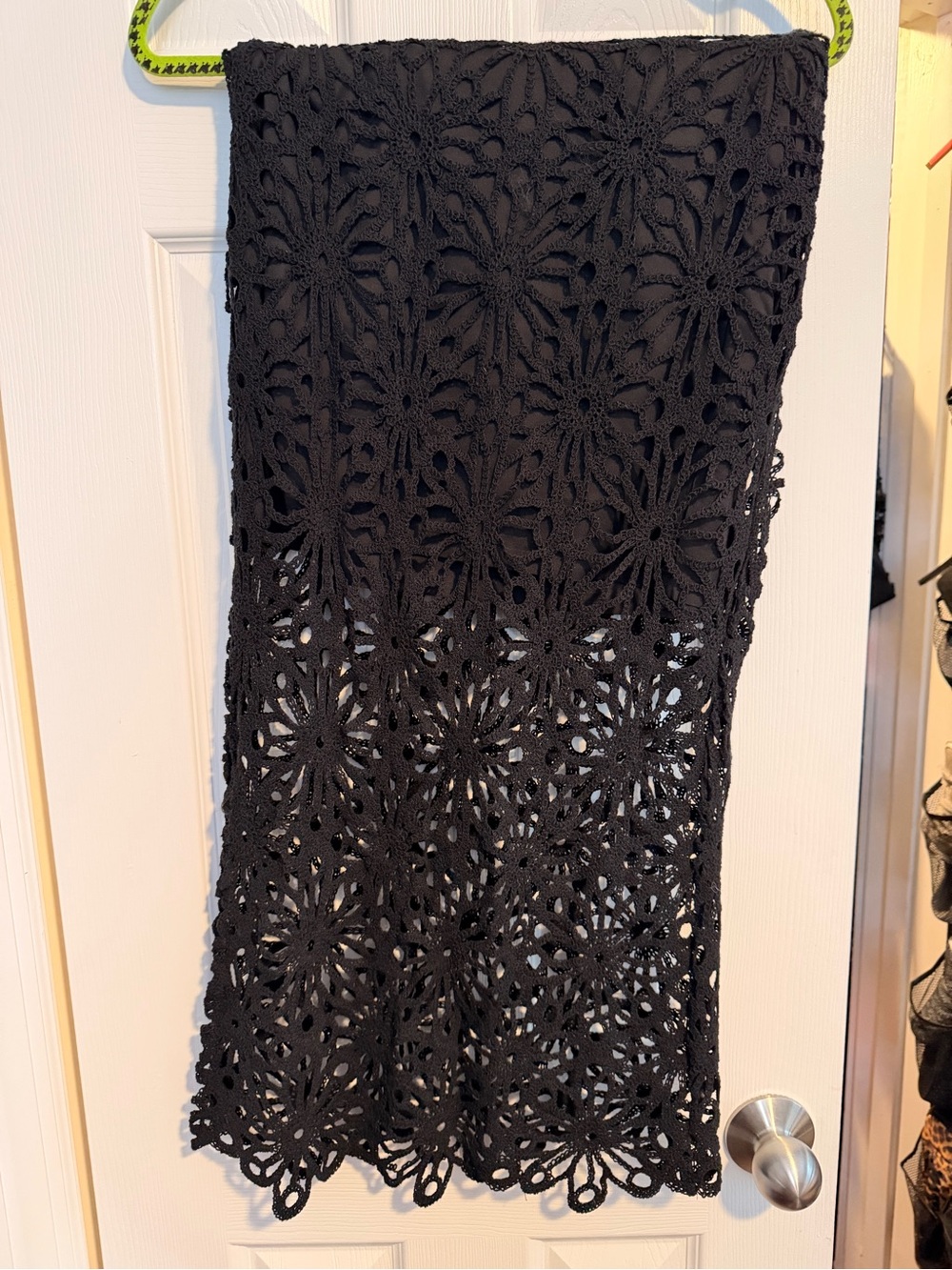 Express Black Crochet Midi Skirt with slit one side